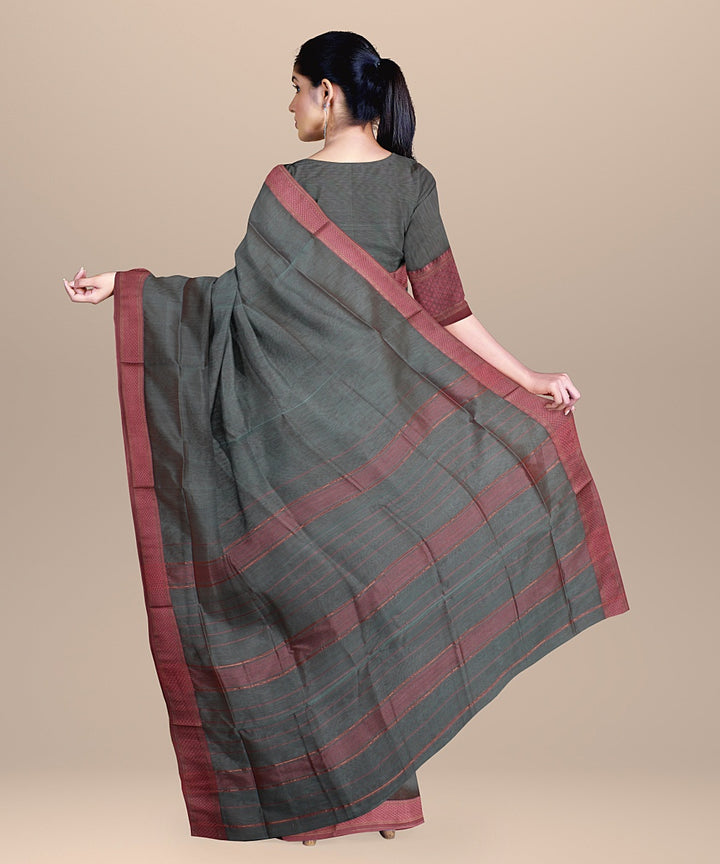 Blueish grey pink handloom maheshwari cotton silk saree