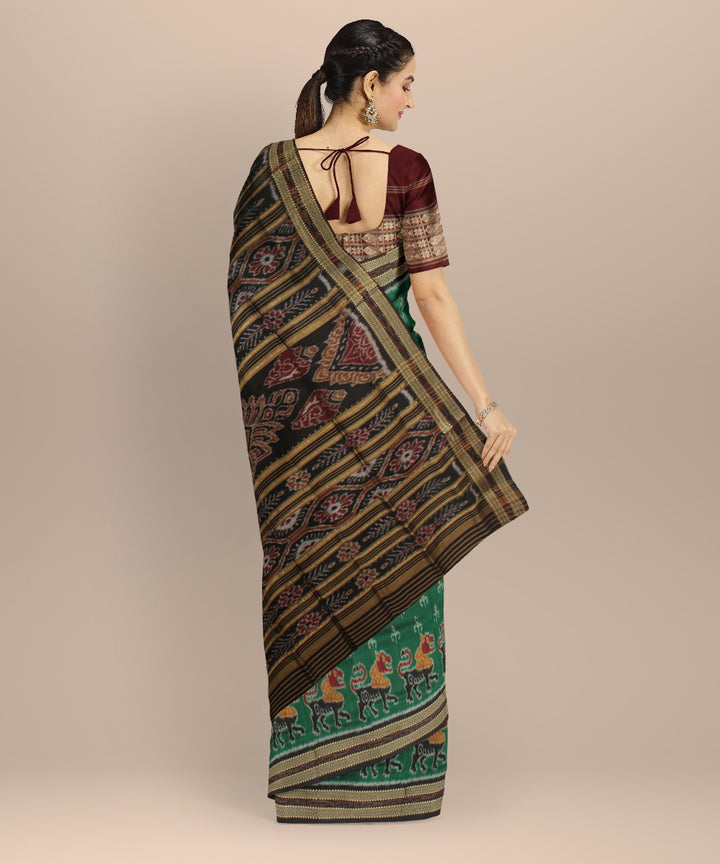 Dark green black silk handloom khandua saree