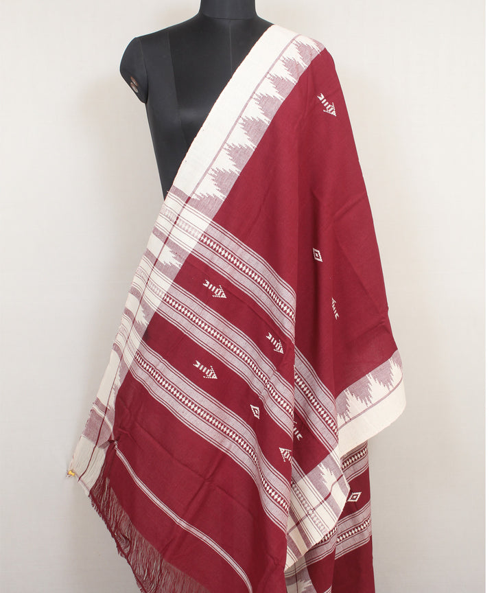 Maroon offwhite handwoven cotton kotpad dupatta