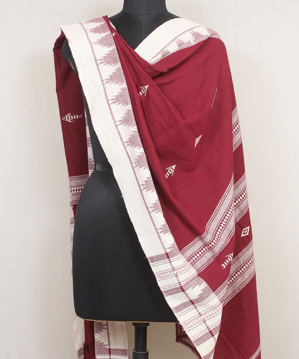 Maroon offwhite handwoven cotton kotpad dupatta