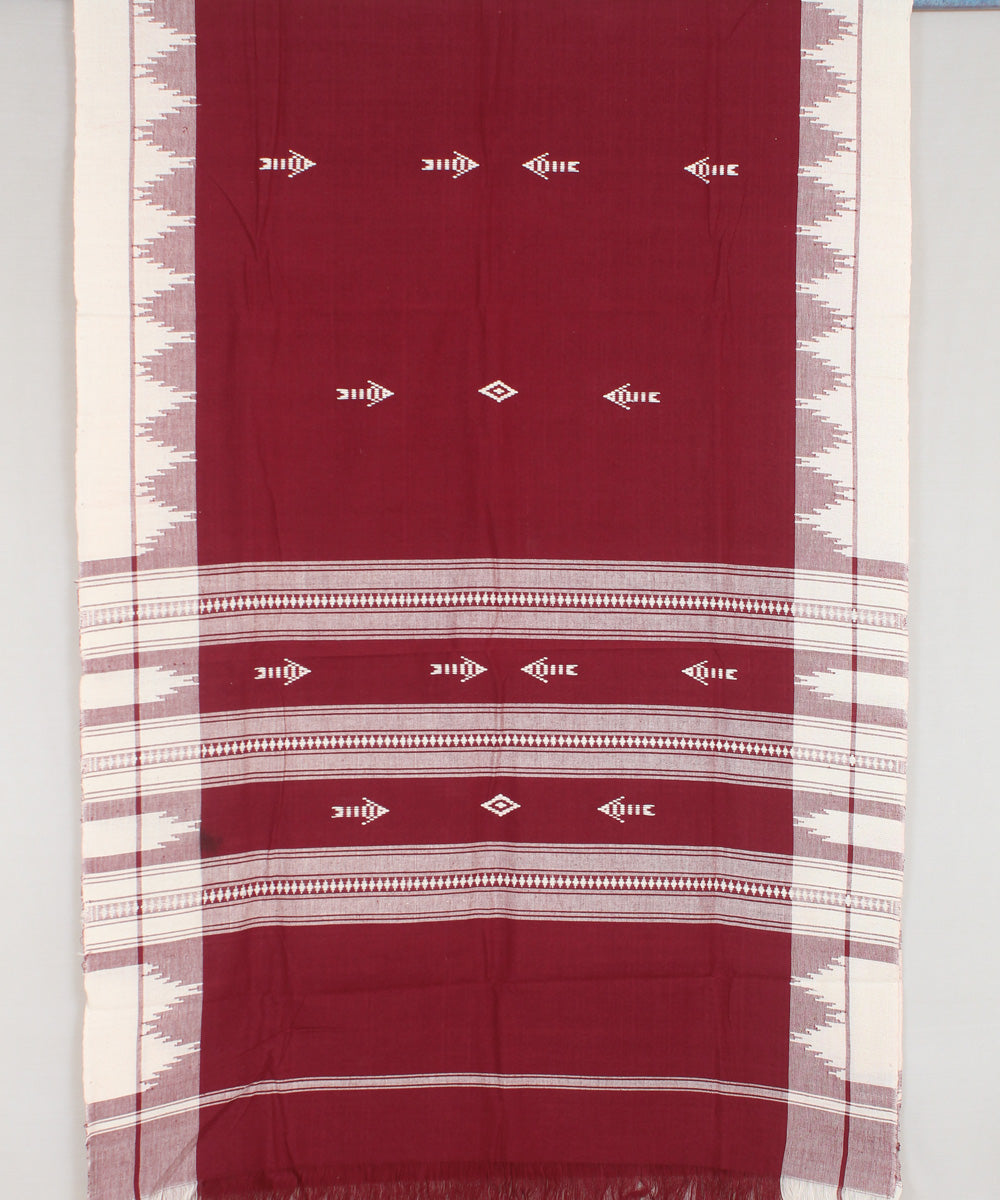 Maroon offwhite handwoven cotton kotpad dupatta