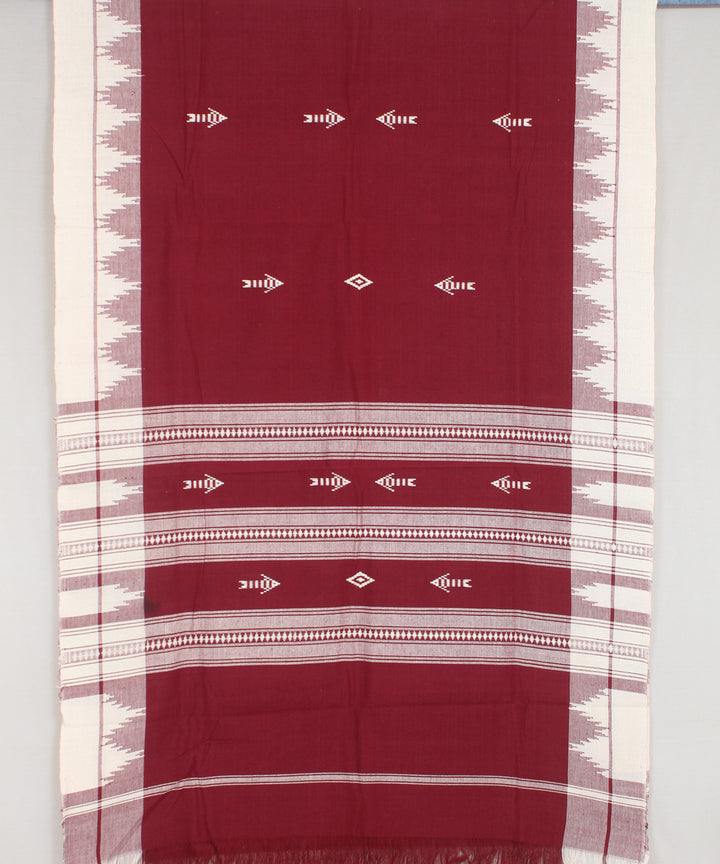 Maroon offwhite handwoven cotton kotpad dupatta