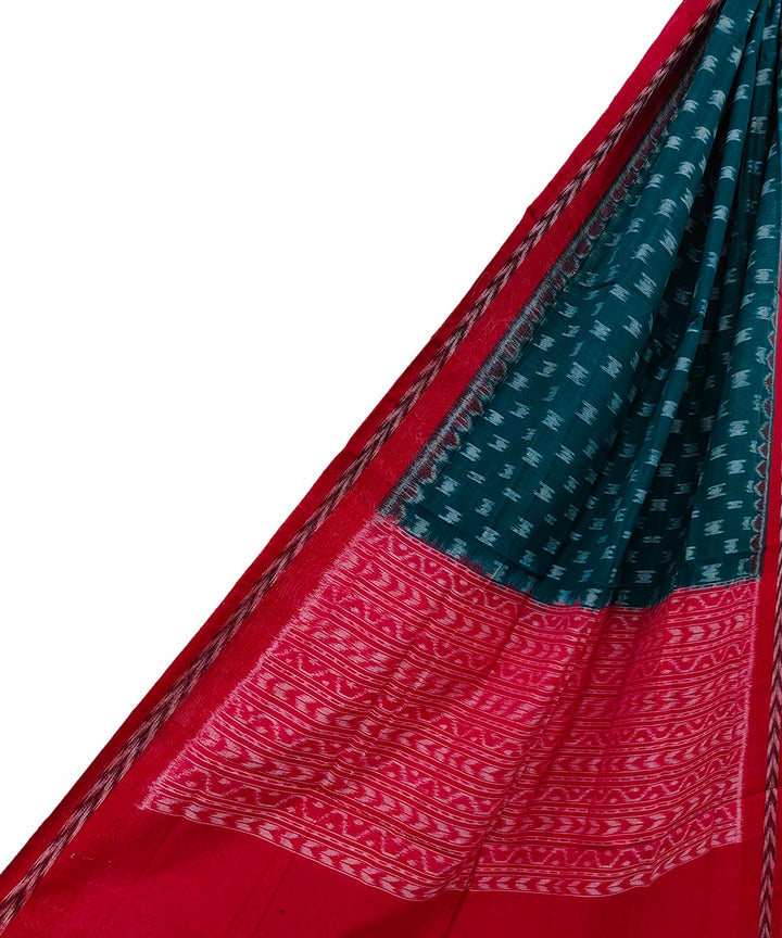 Dark green red handwoven cotton sambalpuri dupatta