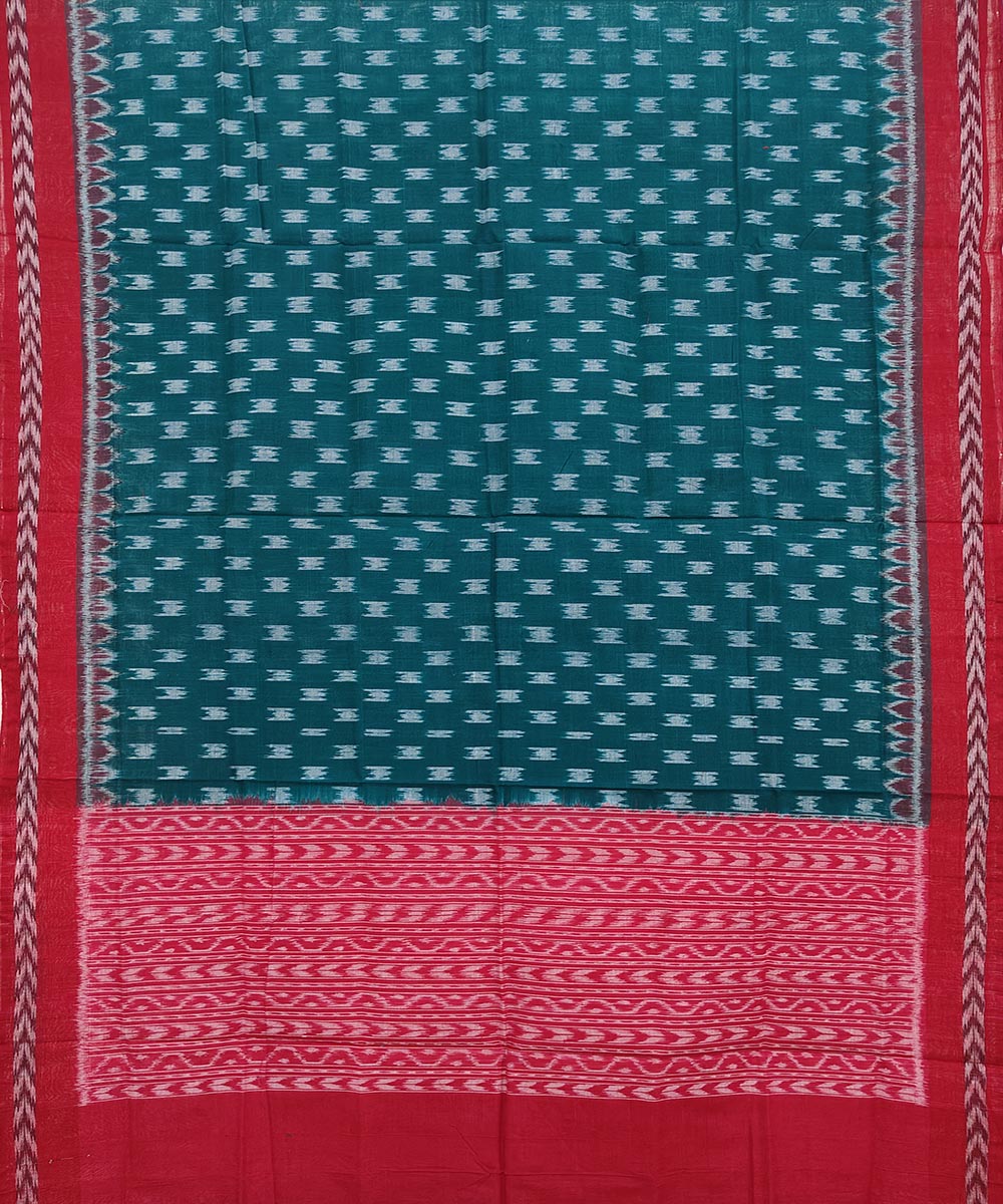 Dark green red handwoven cotton sambalpuri dupatta