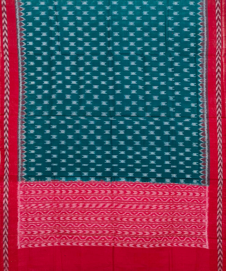 Dark green red handwoven cotton sambalpuri dupatta