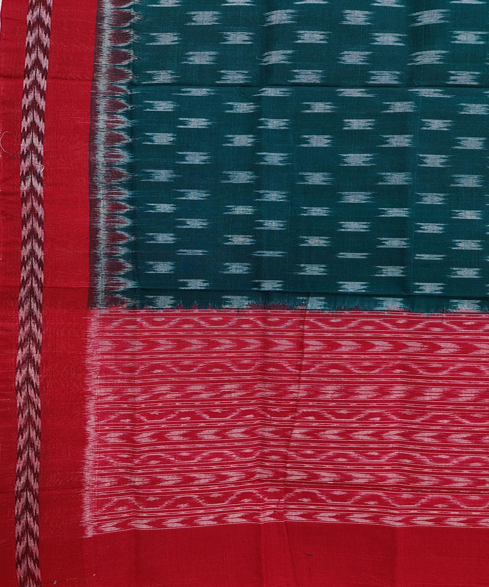 Dark green red handwoven cotton sambalpuri dupatta