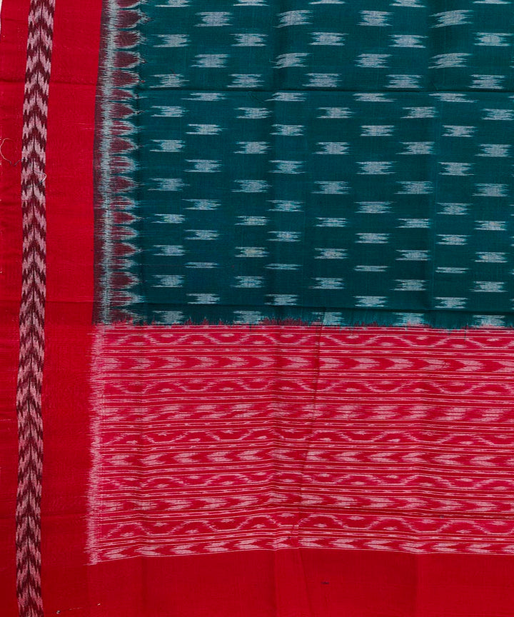 Dark green red handwoven cotton sambalpuri dupatta