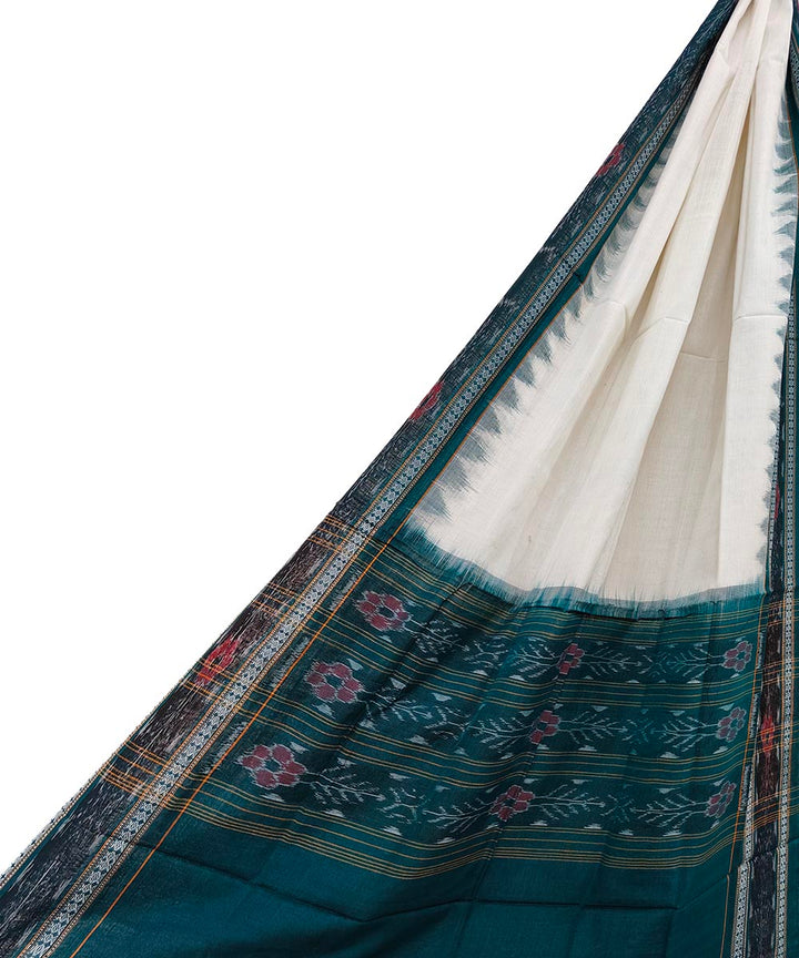 Offwhite green handwoven cotton sambalpuri dupatta