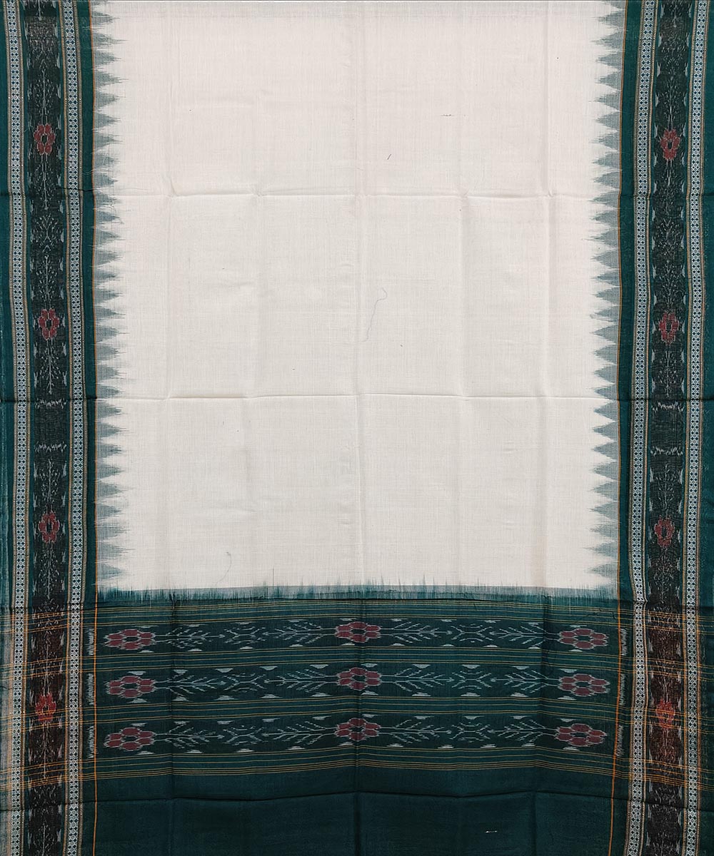 Offwhite green handwoven cotton sambalpuri dupatta