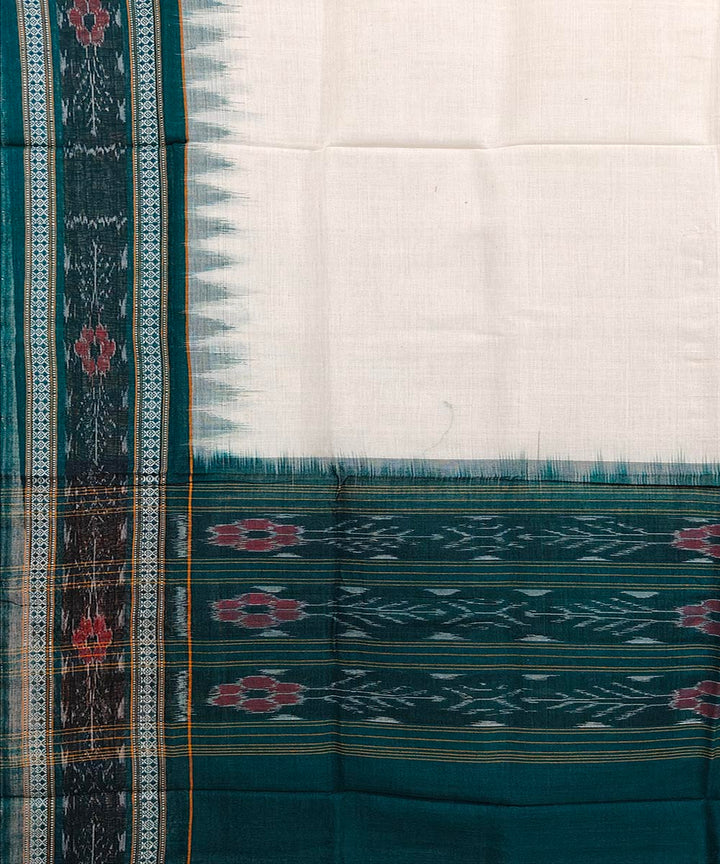 Offwhite green handwoven cotton sambalpuri dupatta