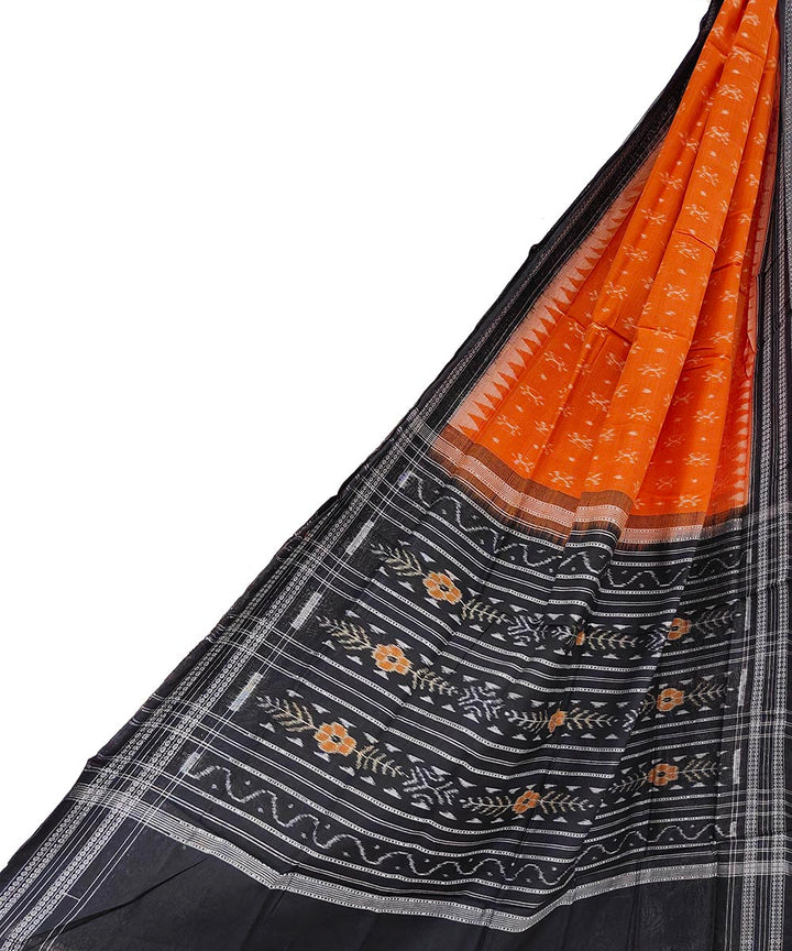 Orange black handwoven cotton sambalpuri dupatta