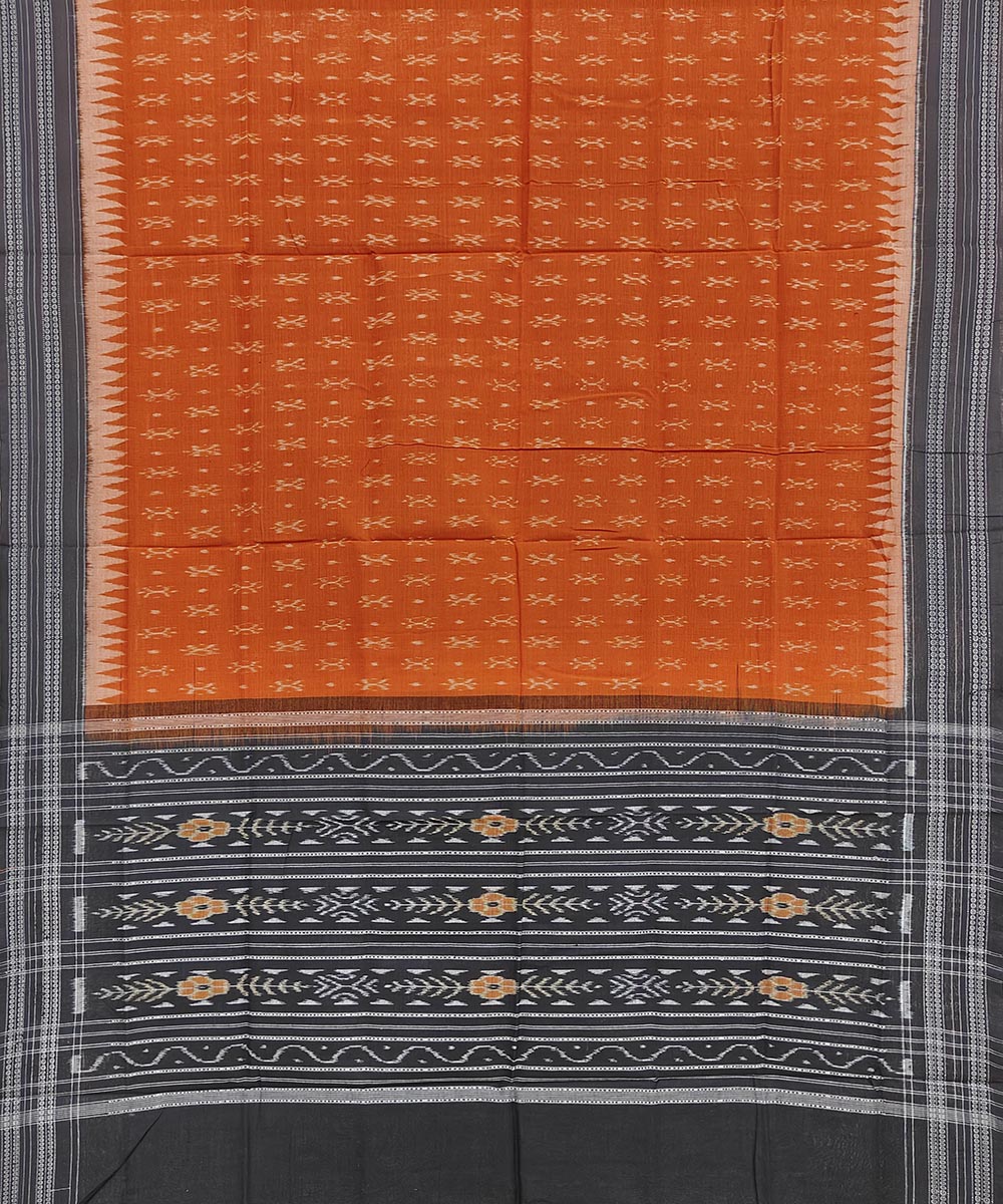 Orange black handwoven cotton sambalpuri dupatta