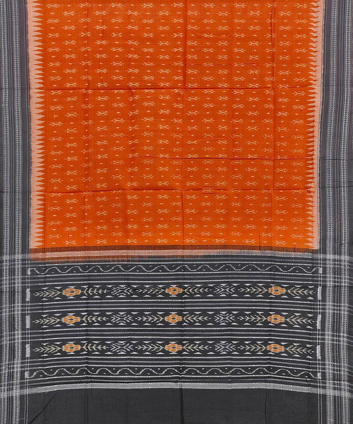 Orange black handwoven cotton sambalpuri dupatta