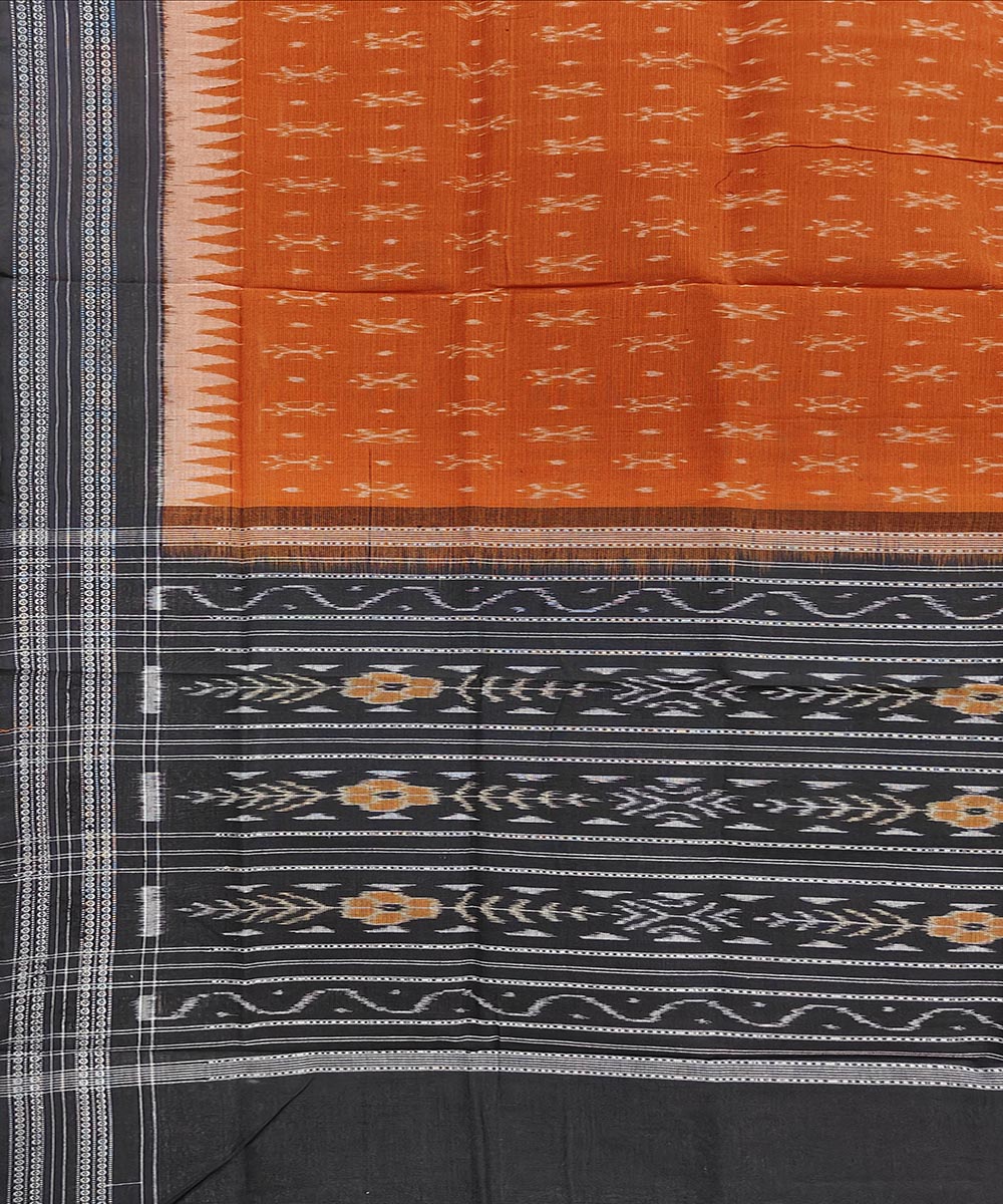 Orange black handwoven cotton sambalpuri dupatta