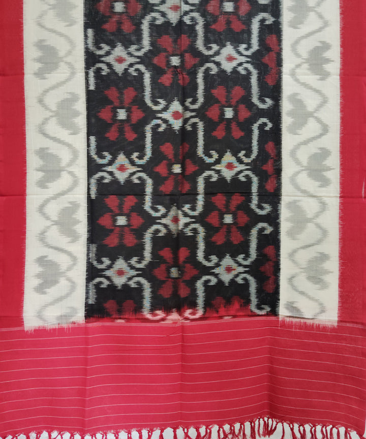 Black white red handloom pochampally ikat cotton duppatta