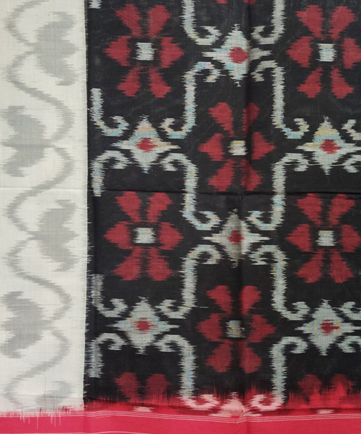 Black white red handloom pochampally ikat cotton duppatta