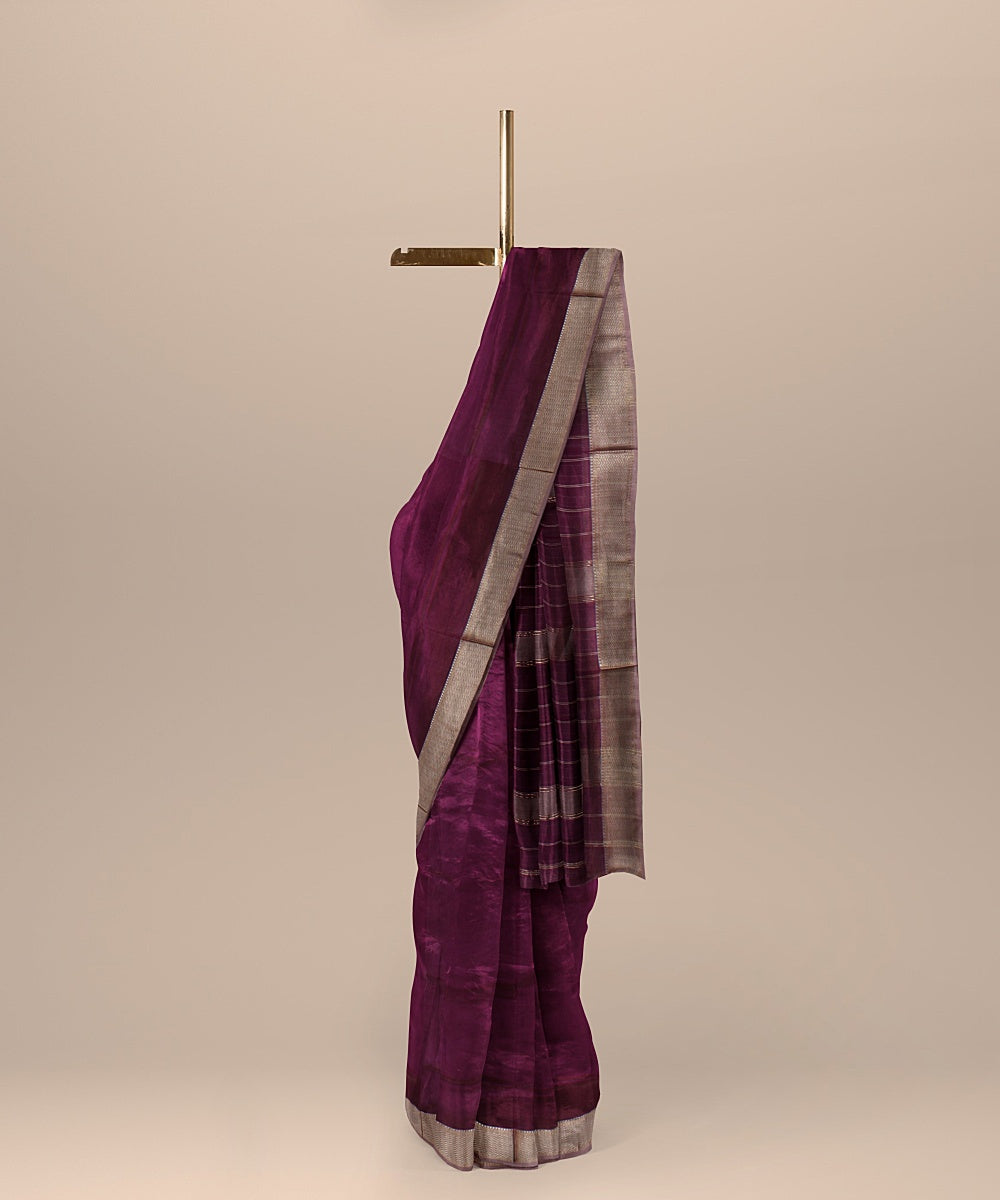 Violet grey handloom maheshwari cotton silk saree