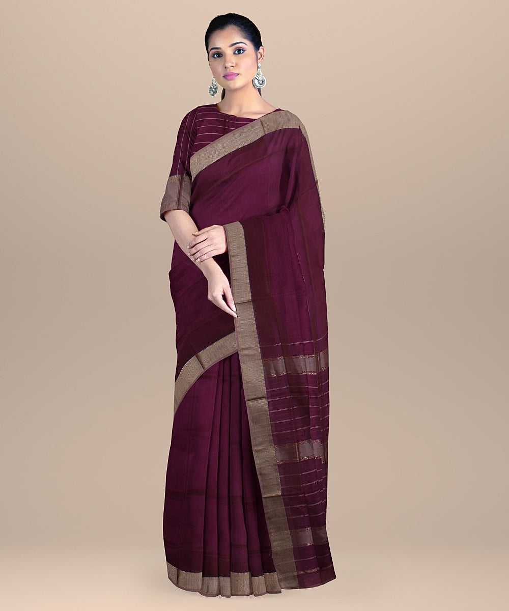 Violet grey handloom maheshwari cotton silk saree