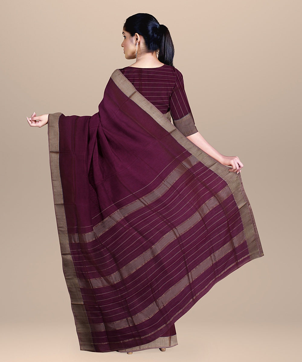 Violet grey handloom maheshwari cotton silk saree