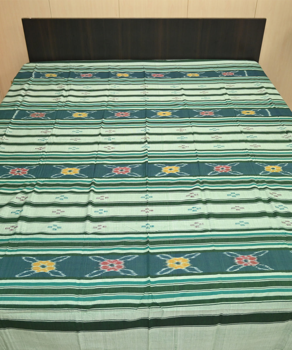 Asparagus green traditional ikat handmade sambalpuri cotton bedsheet