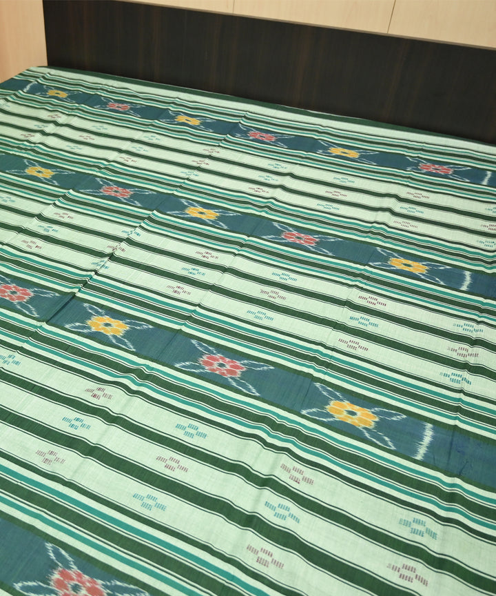 Asparagus green traditional ikat handmade sambalpuri cotton bedsheet