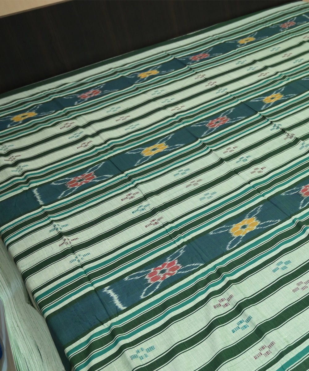 Asparagus green traditional ikat handmade sambalpuri cotton bedsheet