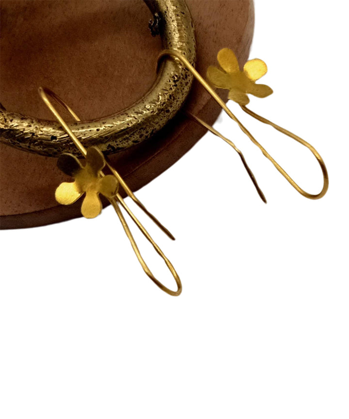 Golden small flower handcrafted brass earring