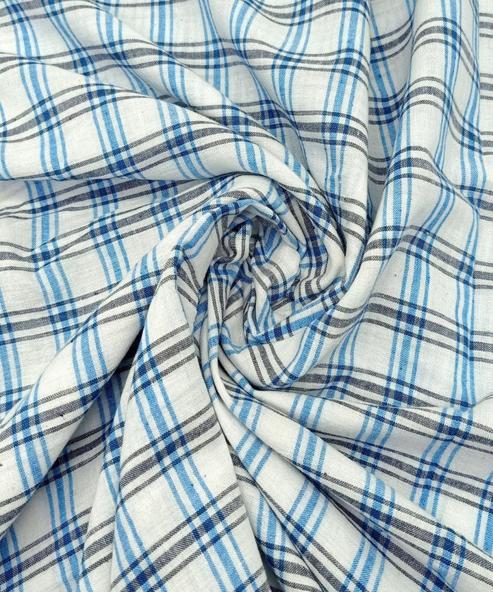 White blue check cotton handwoven fabric
