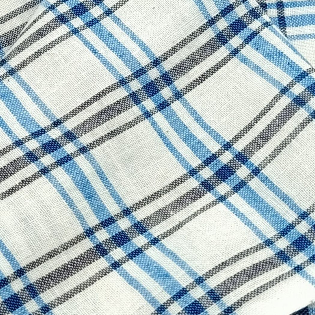 White blue check cotton handwoven fabric