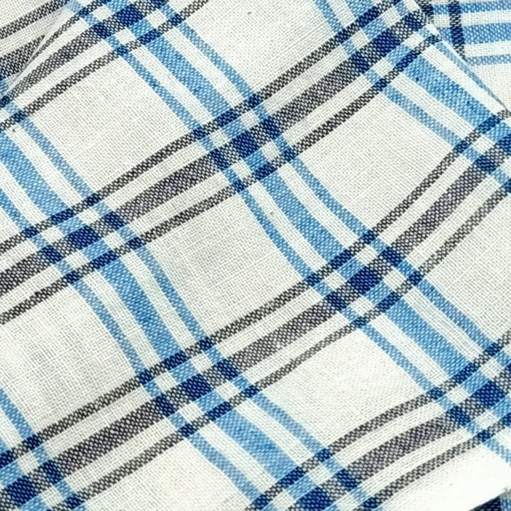 White blue check cotton handwoven fabric