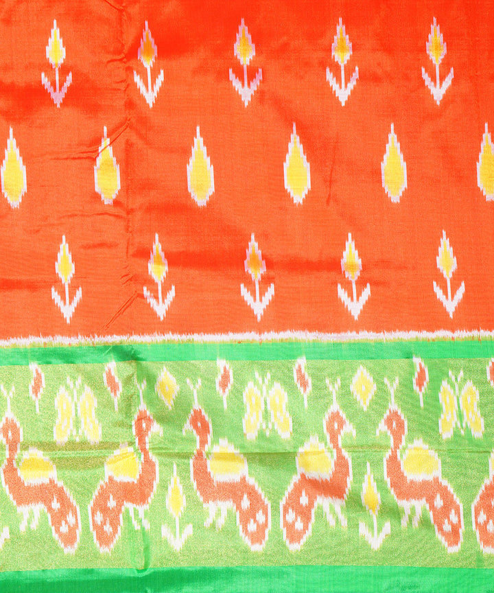 Orange green handwoven pochampally ikat silk saree