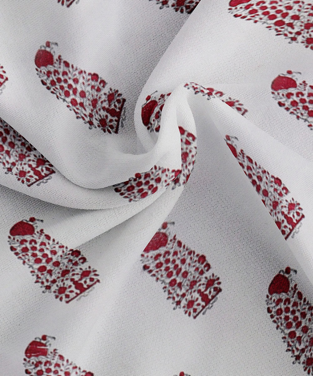 White red hand block printed cotton double bedsheet