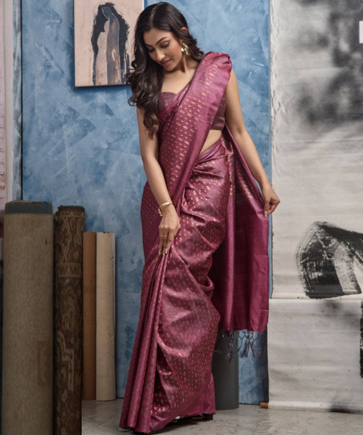 Maroon handwoven chhatisgarh tussar silk saree