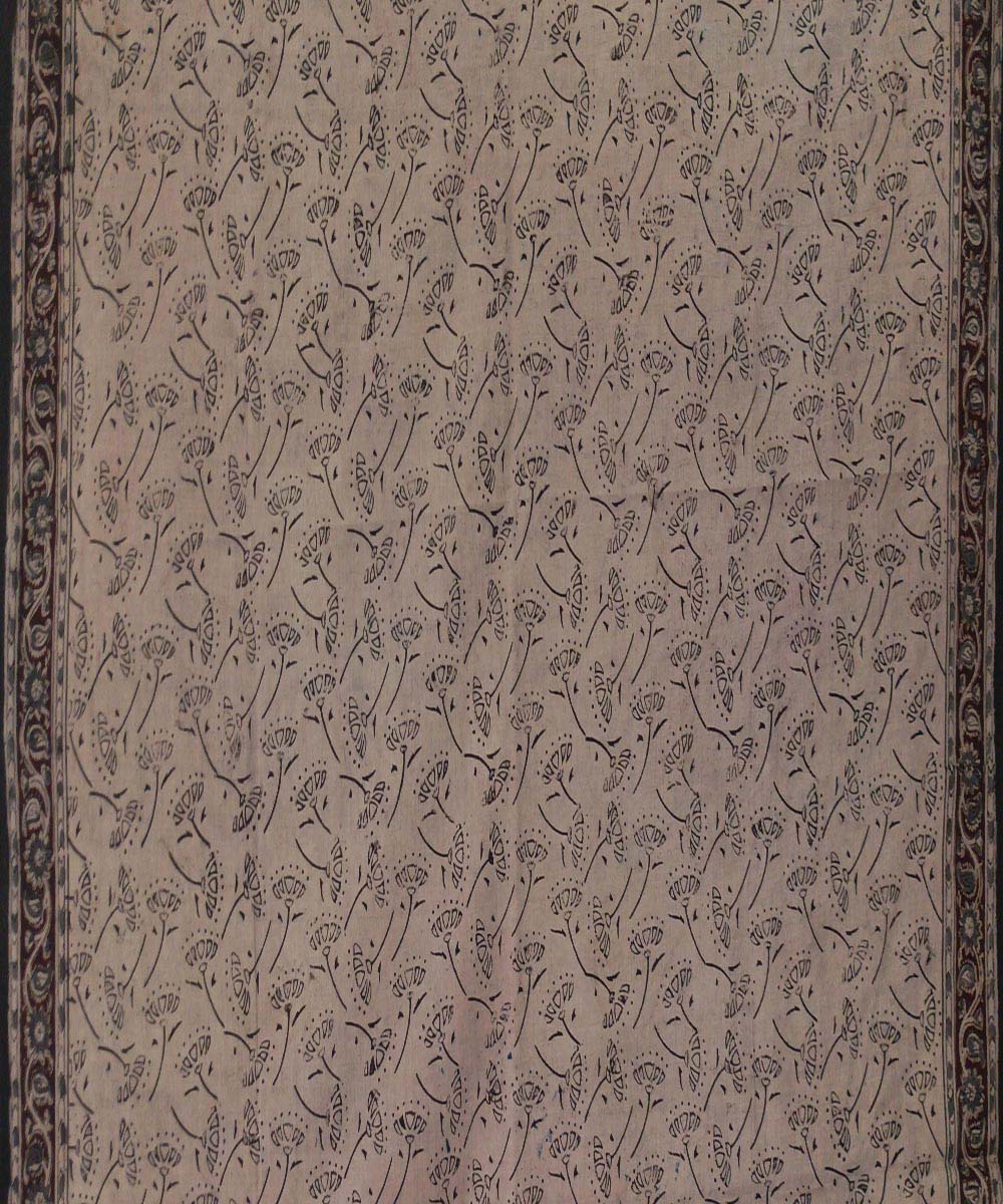 Offwhite black kalamkari hand print cotton saree