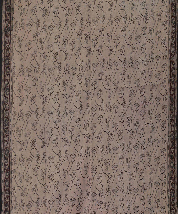 Offwhite black kalamkari hand print cotton saree
