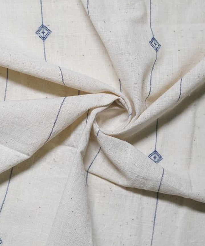 Beige with blue butti & stripe handwoven cotton kala cotton fabric