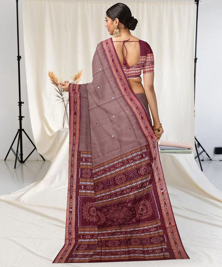 Brown multi color cotton handwoven sambalpuri saree