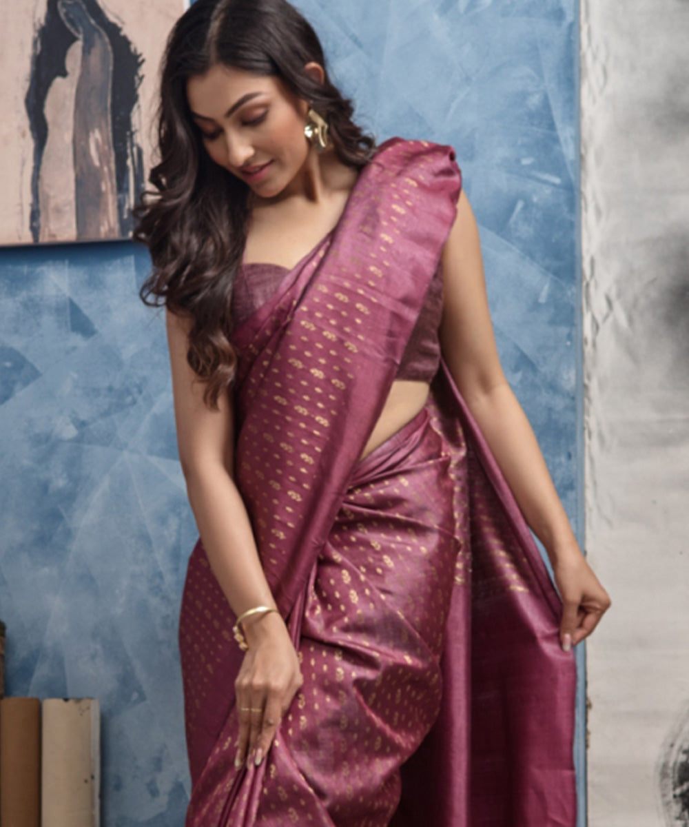 Maroon handwoven chhatisgarh tussar silk saree