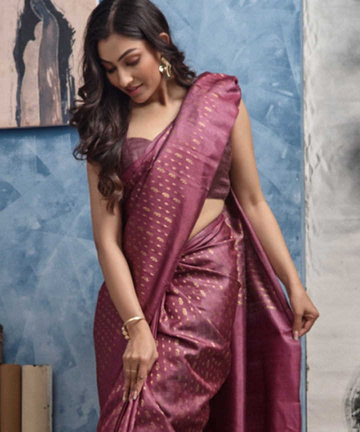 Maroon handwoven chhatisgarh tussar silk saree