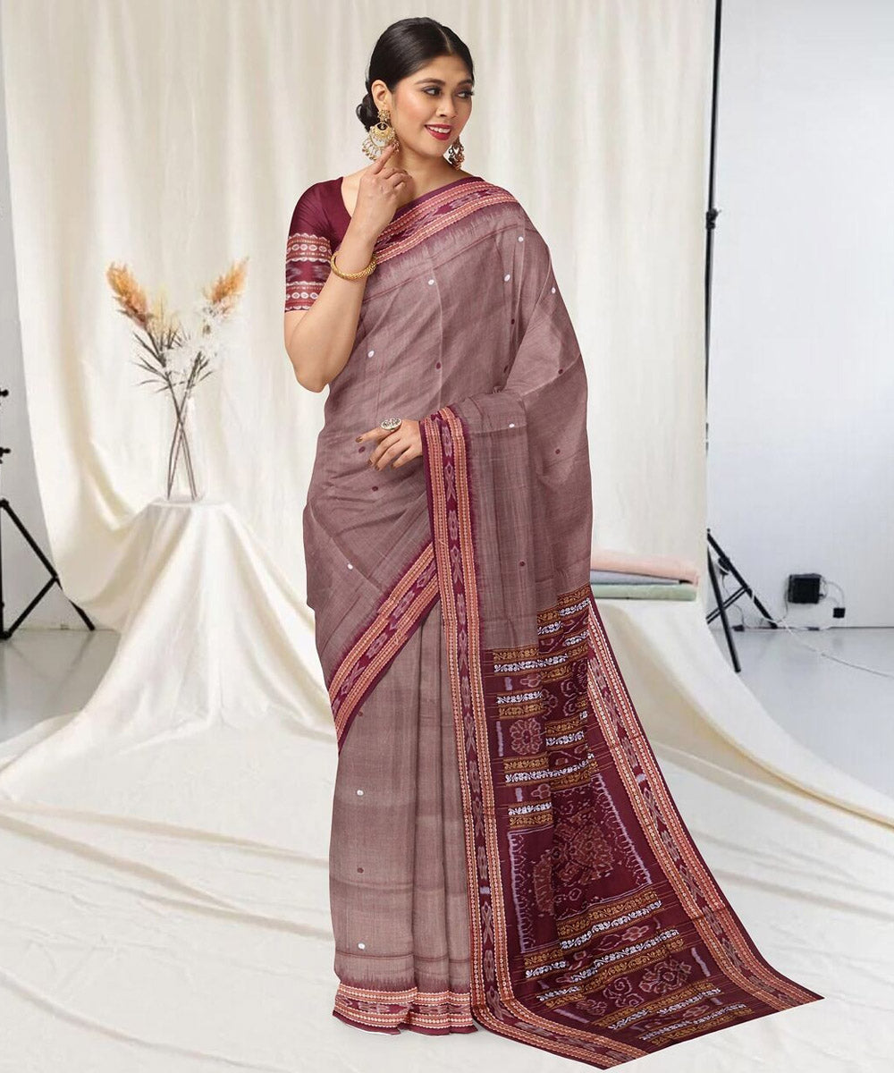 Brown multi color cotton handwoven sambalpuri saree