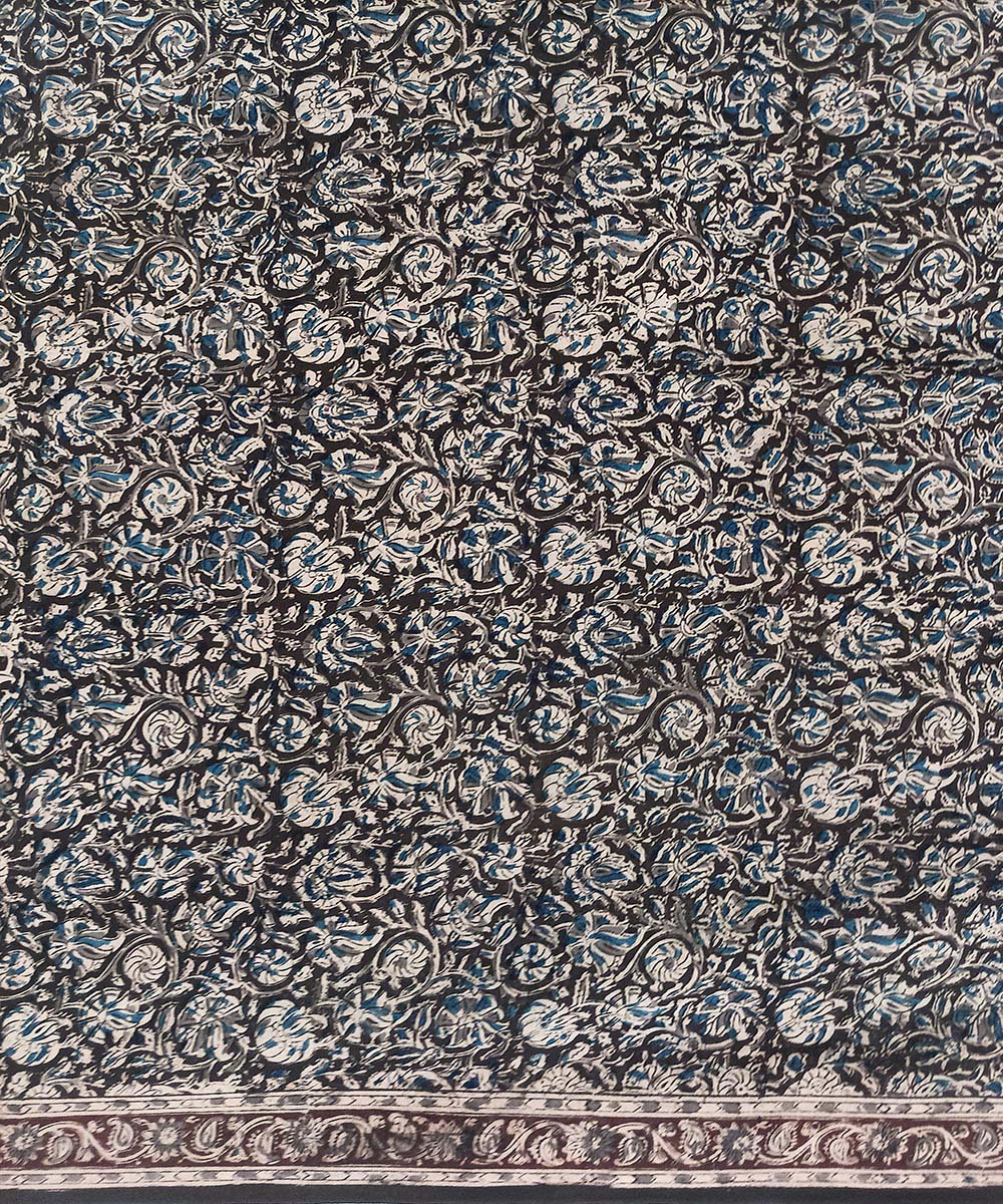 Offwhite black kalamkari hand print cotton saree