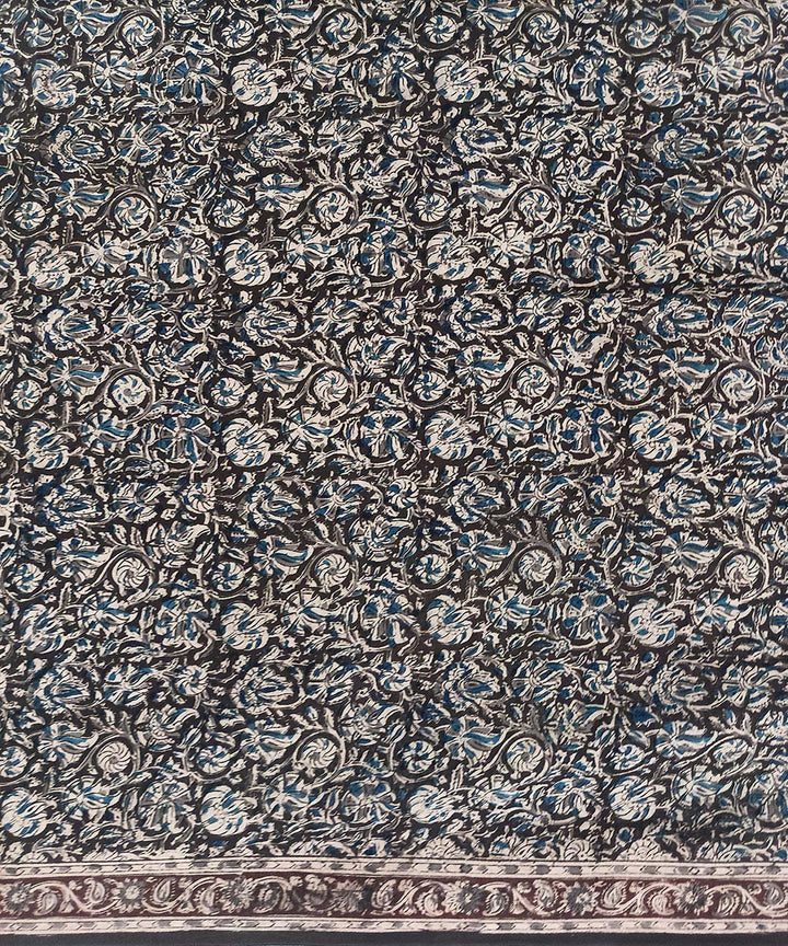 Offwhite black kalamkari hand print cotton saree