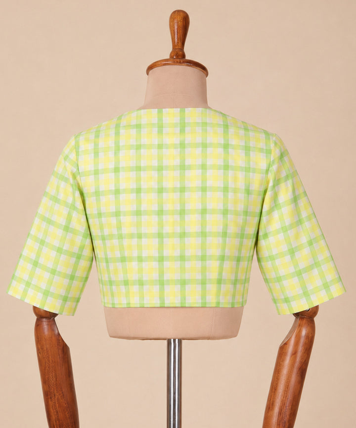 Green yellow cotton princess cut blouse front opening blouse
