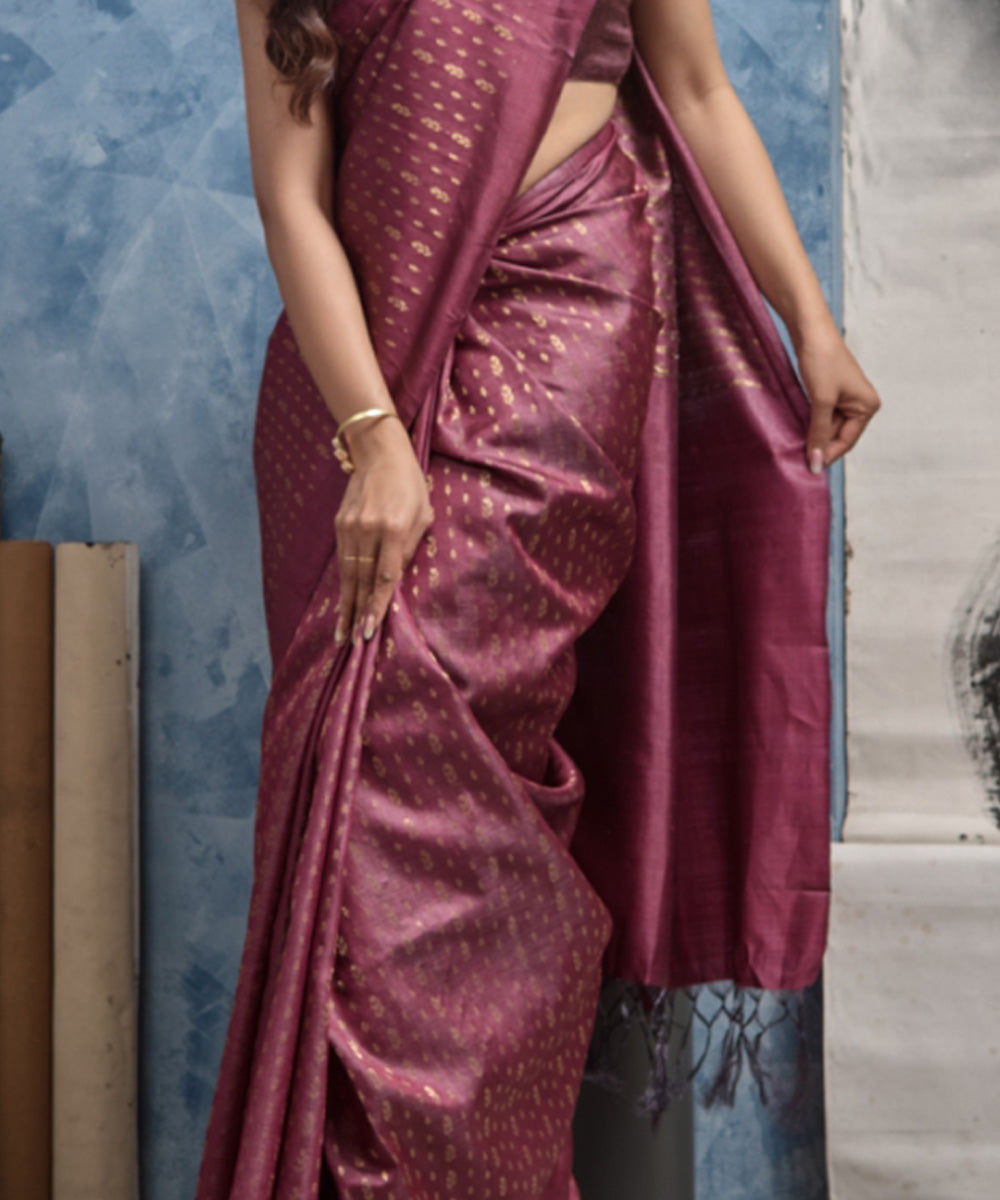 Maroon handwoven chhatisgarh tussar silk saree