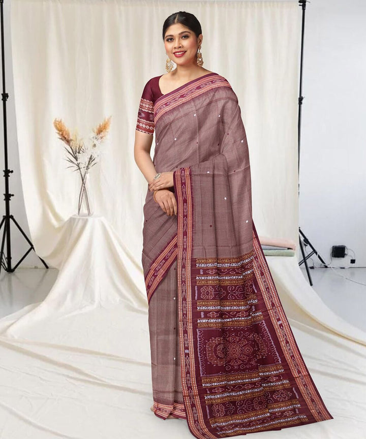 Brown multi color cotton handwoven sambalpuri saree