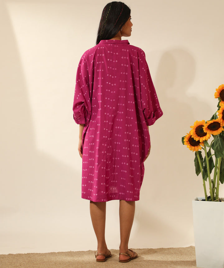 Pink handcrafted bandhani  cotton midi shirt dress