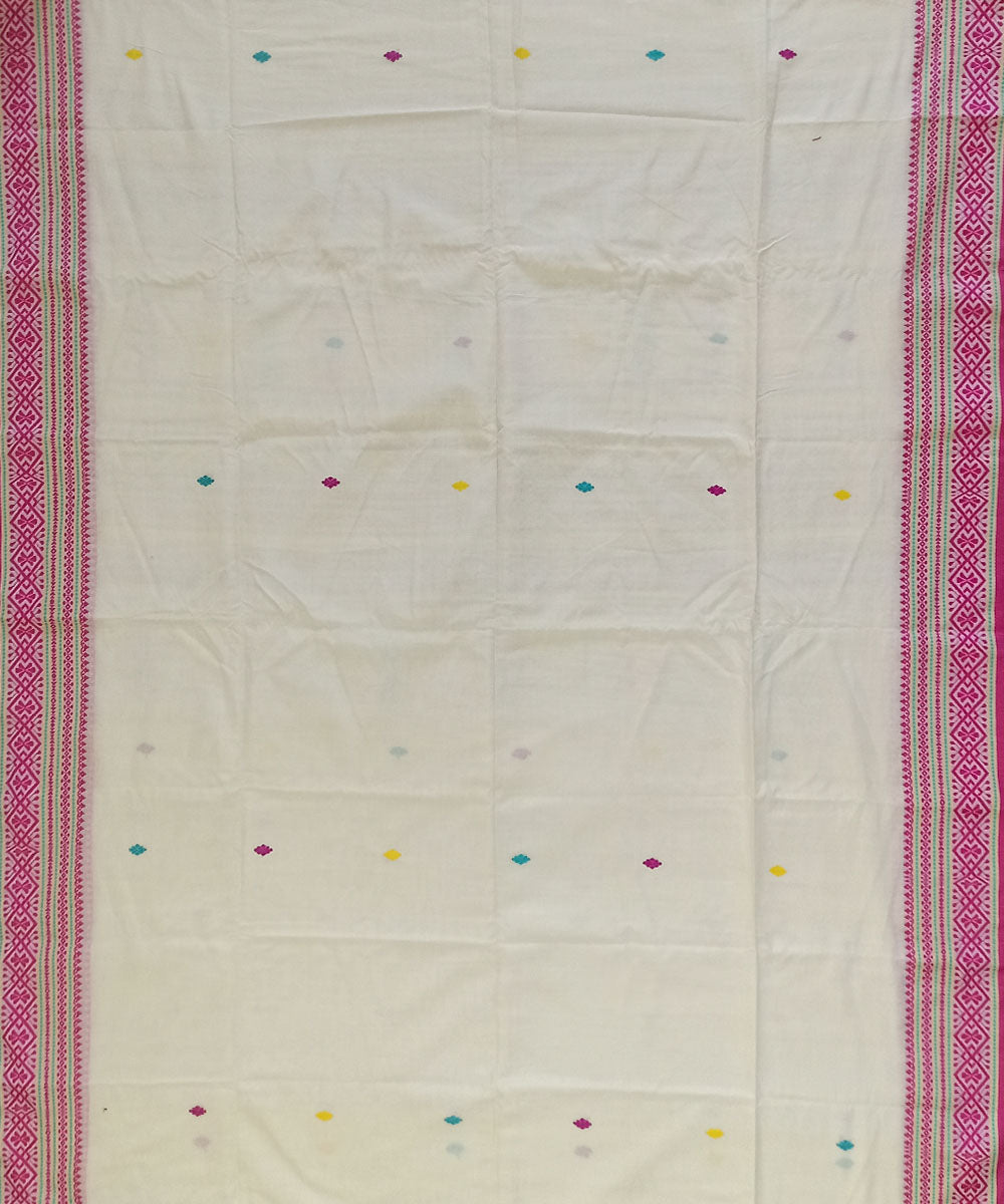 Cream pink cotton handloom bengal saree