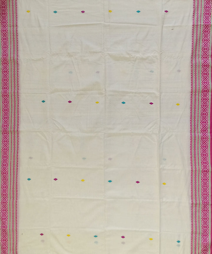 Cream pink cotton handloom bengal saree