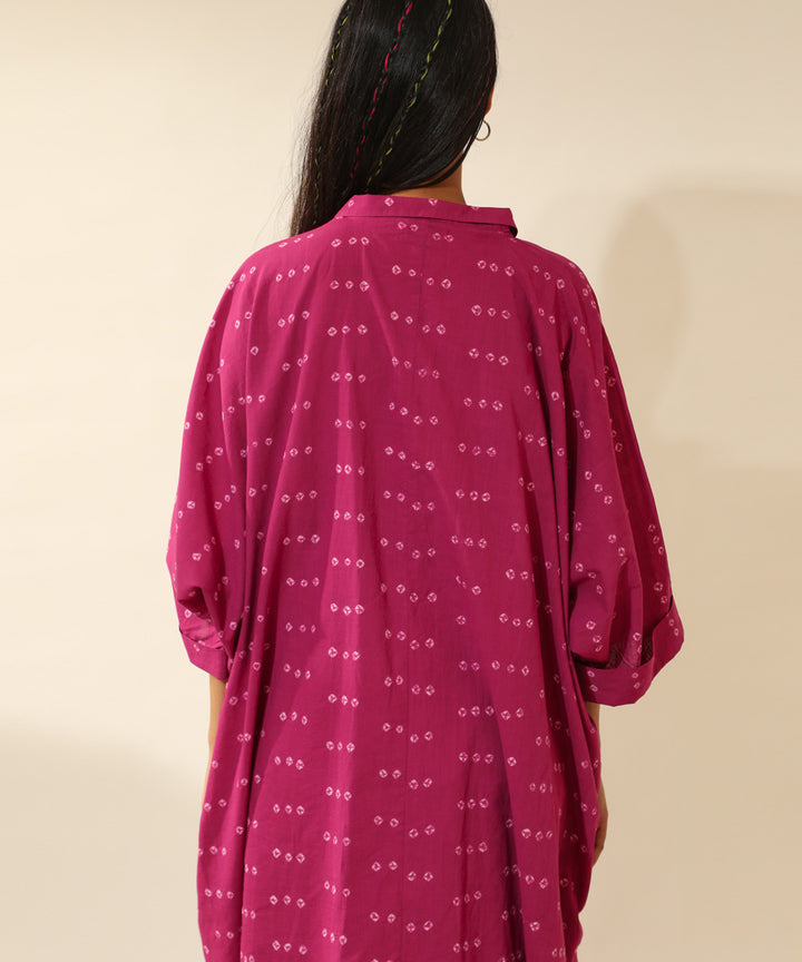 Pink handcrafted bandhani  cotton midi shirt dress