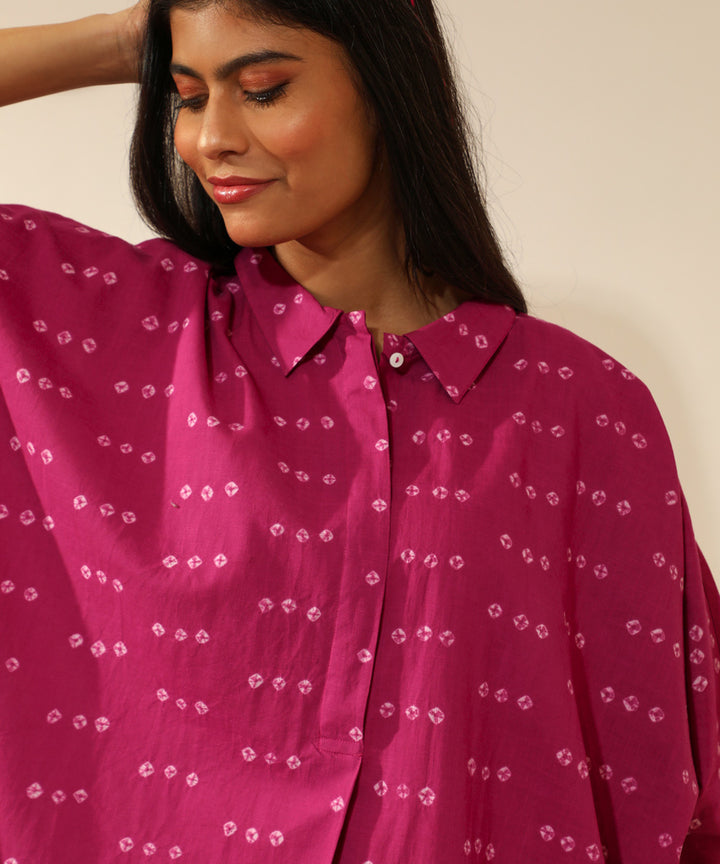 Pink handcrafted bandhani  cotton midi shirt dress
